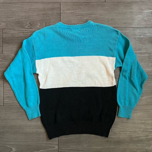 Vintage 90s Coca Cola Sweater Blue Knit Colorblock Crew Pullover Size M - Picture 4 of 4